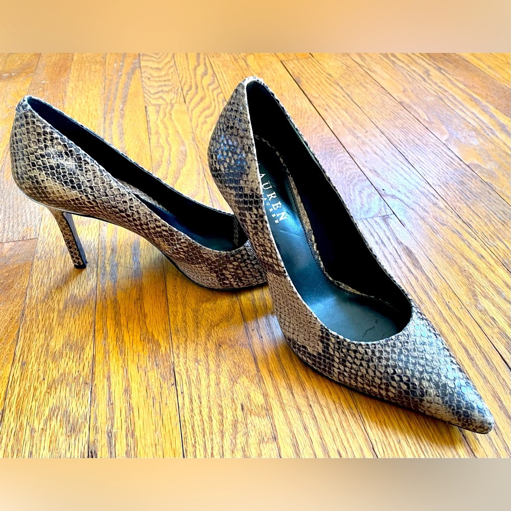 Ralph Lauren Snakeskin Pointy Toe Pumps